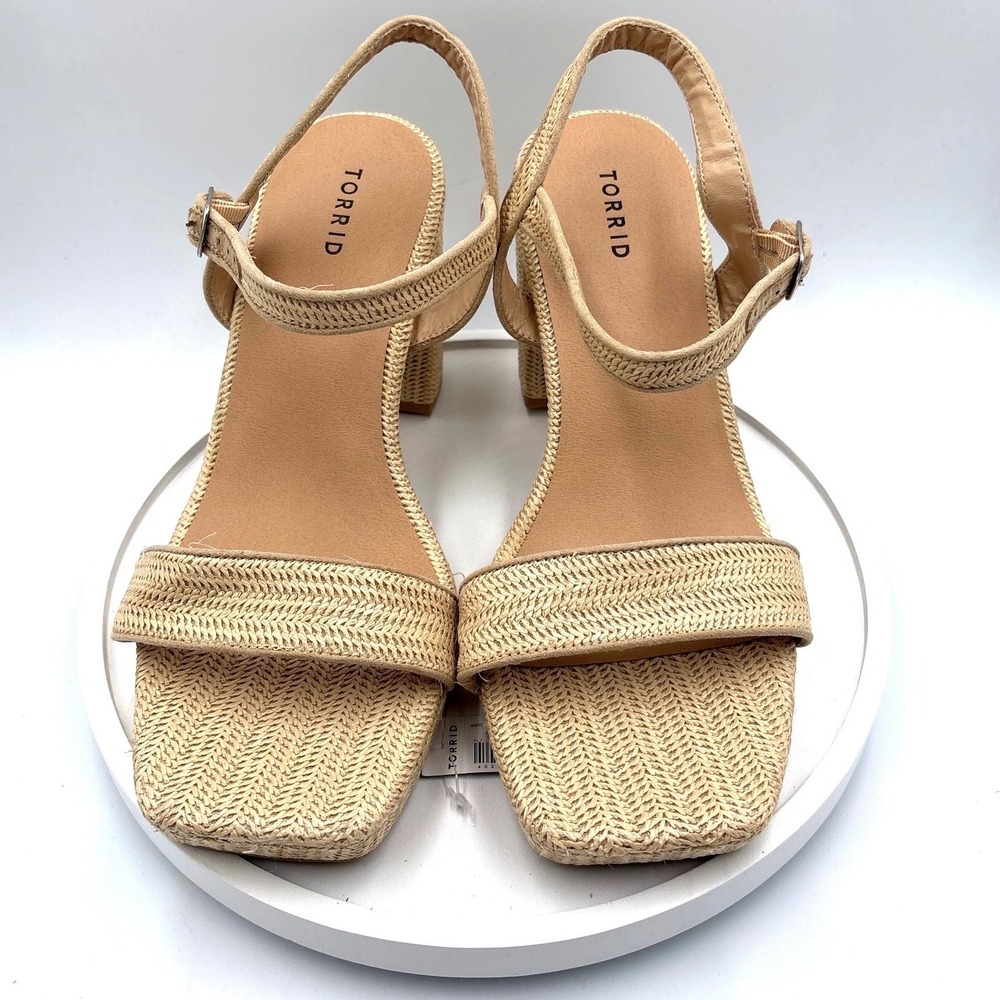 Torrid Raffia Platform Block Heel Sandals Tan Woven Square Toe 13WW 40225174 - Picture 5 of 9